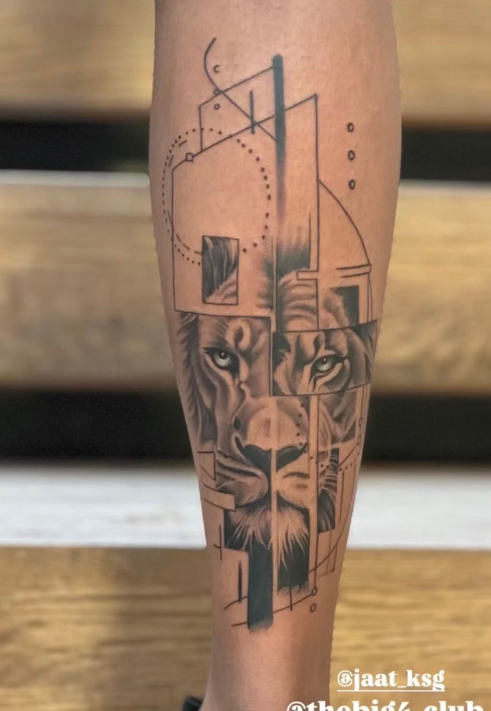 Geometric lion tattoo